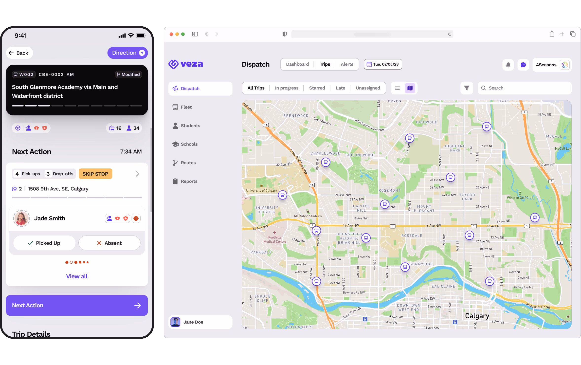 Veza platform across desktop and mobile, keeping every trip connected